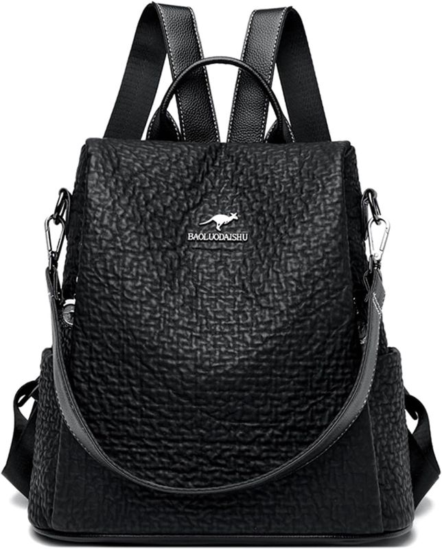 Photo 1 of PU leather backpack for women waterproof handbag large anti theft travel bag with Adjustable shoulder strap(Black)