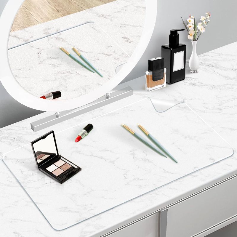 Photo 1 of Makeup Mat for Vanity Top, PVC Desk Mat - Easy to Clean, Waterproof & Oilproof, 23.6 x 11.8 in - Clear