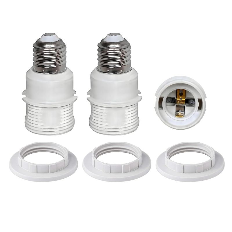 Photo 1 of E26 to E26 Socket Extender,2.91 inches E27/E26 Light Socket Extension,Thread Lamp Holder Adapter with Shade Rings (White, 3)