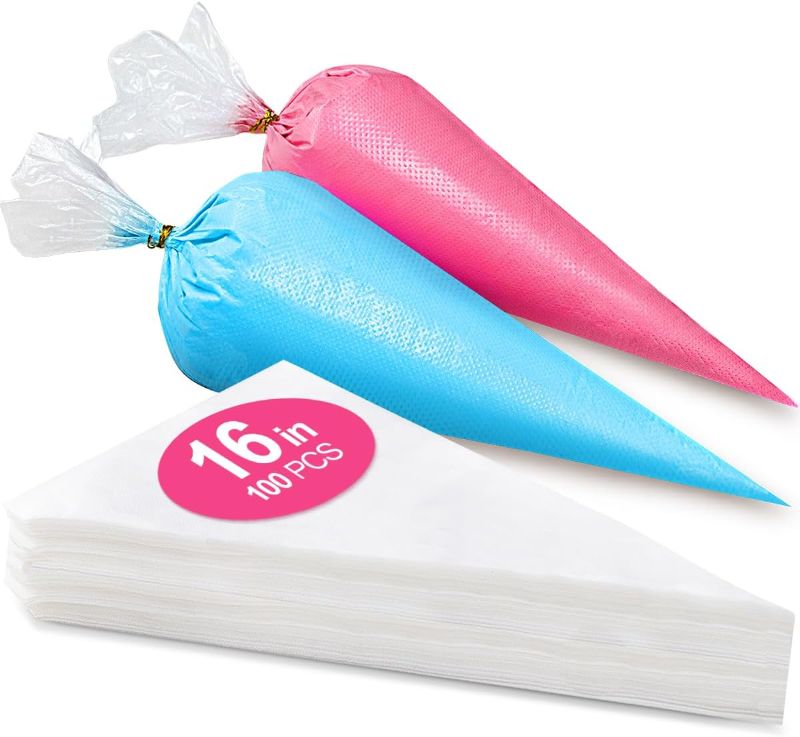 Photo 1 of 2 Count 16 Inch Piping Bags Disposable, 100Pcs Large Pastry Bags, Frosting Bags, Cake Decorating Bags, Decorating Bags Large Piping Bags, Decorating Bags