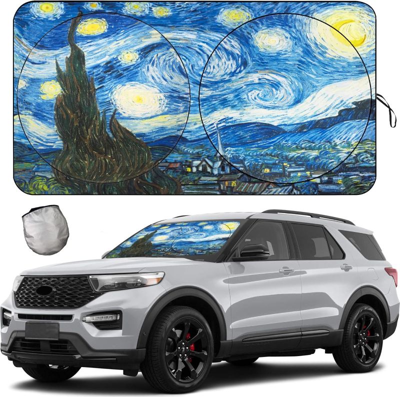 Photo 1 of [2025 Upgrade] TDCQQGQQ Van Gogh Starry Sky Windshield Sun Shades, Car Sun Shade for Front Window for Car SUV Truck, Protect The Vehicle from High Temperature Damage and Uv Reflection,63 L x 33.5" W