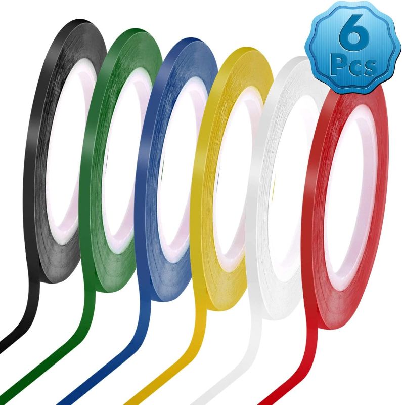 Photo 1 of 6 Rolls 1/8 Whiteboard Tape Thin White Board Tape Lines Pinstripe Dry Erase Art Tape Graphic Chart Grid Electrical Tape, 108 Feet Per Roll