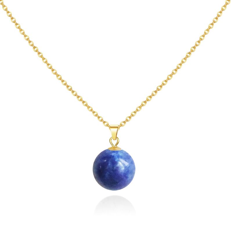 Photo 1 of Lapis Lazuli Crystal Pendant Necklace for Women with Adjustable 925 Sterling Silver Gold-Plated Chain December Birthstone Necklace