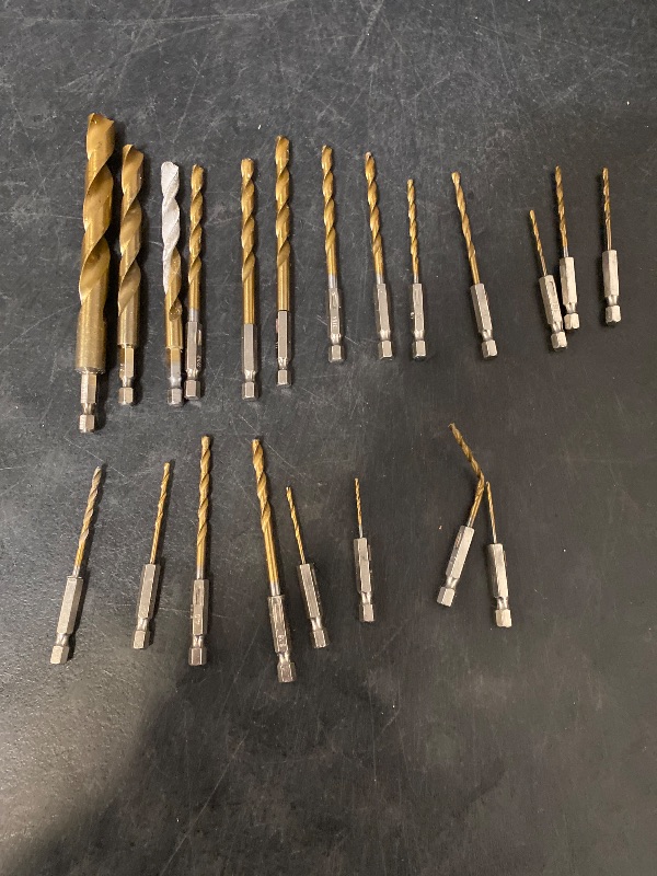 Photo 1 of 21 Pcs Titanium Coated Twist Hex Shank Drill Bit Set for DEWALT 1361