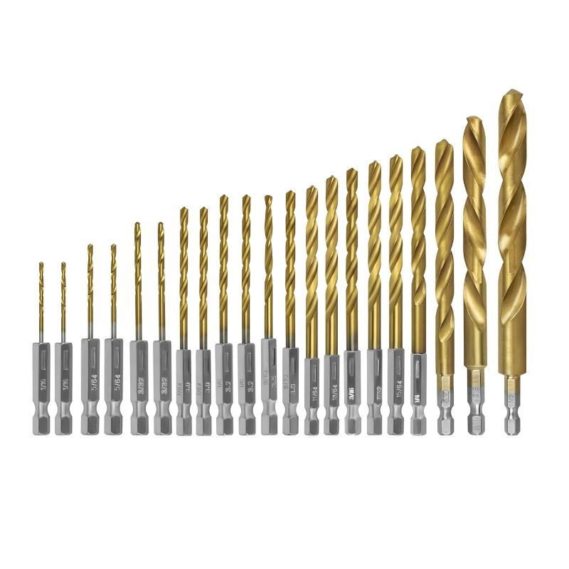 Photo 1 of 21 Pcs Titanium Coated Twist Hex Shank Drill Bit Set for DEWALT 1361