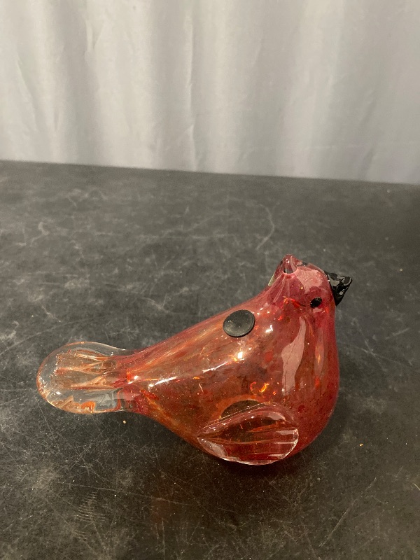 Photo 1 of Coloured Glaze Art Red Dove Sparrow Bird Glass Figurine Handmade Blown Glass Paperweights Gift for Birthday Home Decor Table Ornament for Stand