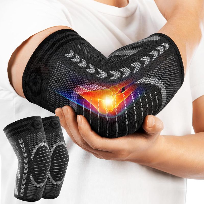 Photo 1 of 2 Pack Tennis Elbow Brace for Tendonitis and Tennis Elbow,Golfers Elbow, Arm Compression Sleeves for Women and Men, Bíceps Support Sleeve for Weightlifting, Basketball and Workout