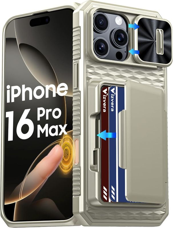 Photo 1 of Vizvera for iPhone 16 Pro Max Case Wallet RFID [Cards Holder][Camera Control][Camera Cover] Full Body Rugged Shockproof Silicone Protective Phone Case for iPhone 16 Pro Max 6.9"(Natural Titanium)