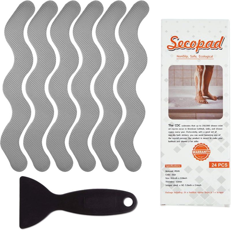 Photo 1 of USA Patented Anti Slip Shower Stickers 24 PCS Safety Bathtub Strips Adhesive Decals with Premium Scraper for Bath Tub Shower Stairs Ladders Boats (Gray)