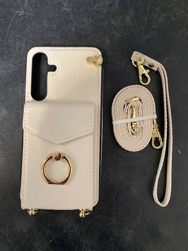 Photo 1 of Phone Case for Samsung Galaxy S24 5G Wallet Cover with Tempered Glass Screen Protector and RFID Blocking Ring Stand Credit Card Holder Leather Cell Accessories S 24 24S G5 Women Men Off White