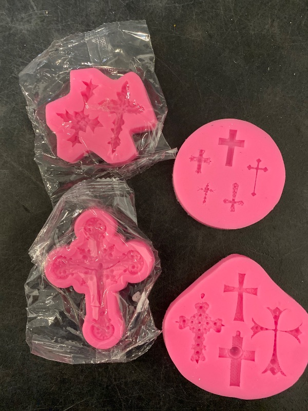 Photo 1 of 4 Pieces Cross Silicone Molds for DIY Cake Biscuit Cookies Sugar Pudding Chocolate Hard Candies Dessert Decor Baptism Party Baby Shower Wedding Birthday Party Supplies