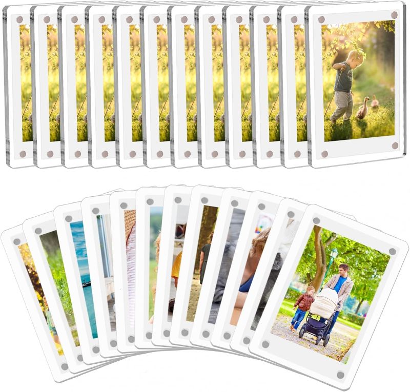 Photo 1 of 24 Packs Acrylic Magnetic Photo Frame for Refrigerator Double Sided Magnetic Polaroid Frames for Pictures Instax Mini Frame Super Clear 2.36 x 3.54 Inch