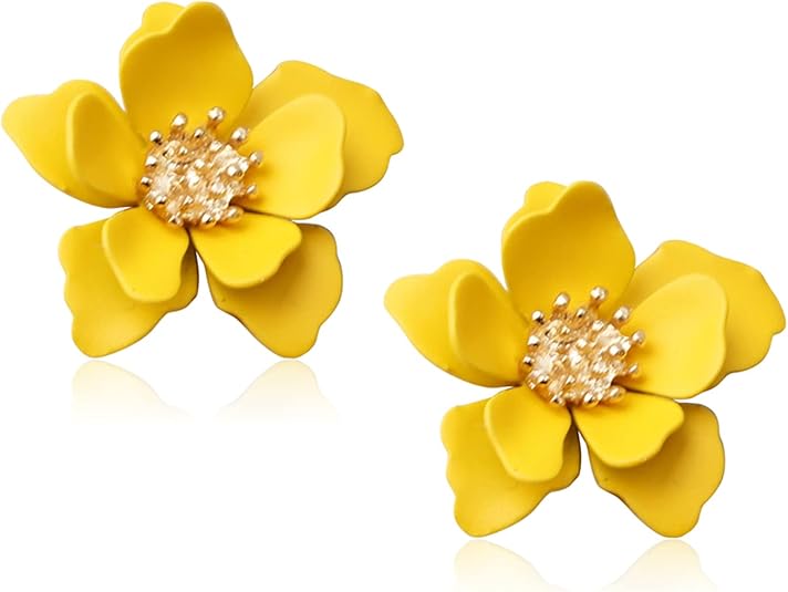 Photo 1 of Boho Flower Stud Earrings with White Pearl - Daisy Dangle Drop Earrings with Gold Flower Bud
