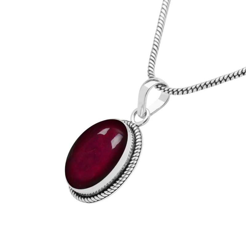 Photo 1 of Garnet Stone Pendant Silver Overlay Pendant for Women Girls Christmas Anniversary Gift for Her Promise Gemstone Birthstone Handmade Pendant with chain