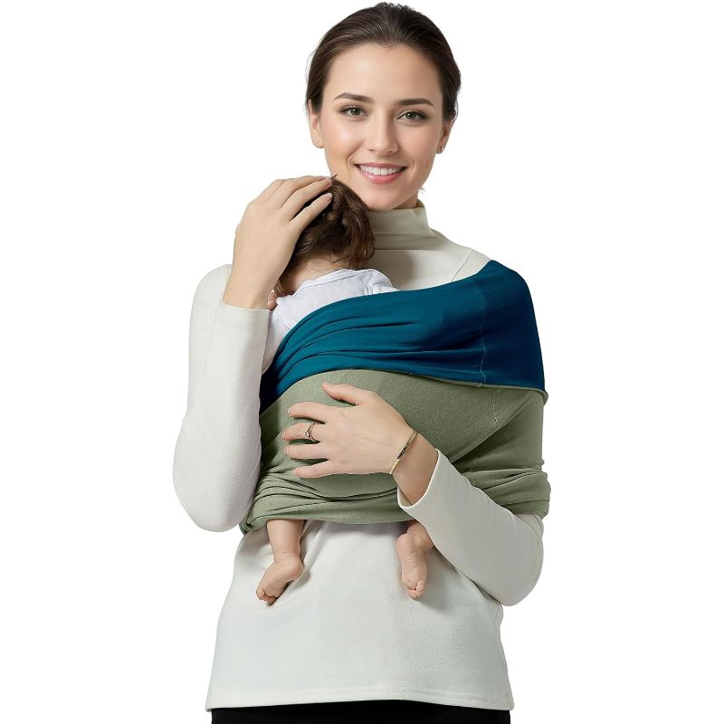 Photo 1 of Baby Wrap Carrier, Lightweight Baby Wearing Wraps for Newborn and Infant, Soft Swaddle Holder Carrier, Cozy Baby Sling 7-35 lbs Blue+Green