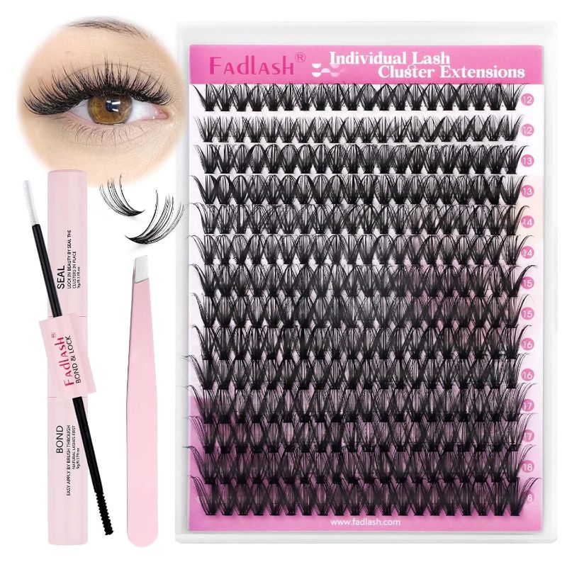 Photo 1 of Lash Extension Kit DIY Natural Lash Clusters Kit 40D D Curl Eyelash Clusters Individual Eyelash Extension Kit with Lash Bond and Seal Lash Tweezers for Self Use (40D-0.07D-12-18MIX KIT)