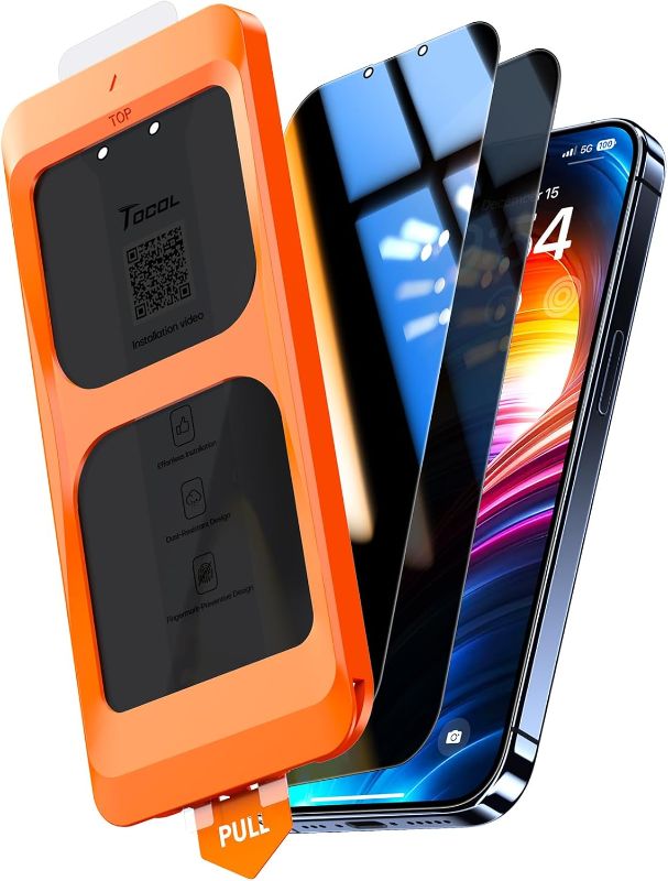 Photo 1 of TOCOL for iPhone 13 Pro Max / 14 Plus Privacy Screen Protector True 25°Anti Spy 9H+ Hardness Tempered Glass Full Coverage Screen Protector Easy Installation 2 Pack
