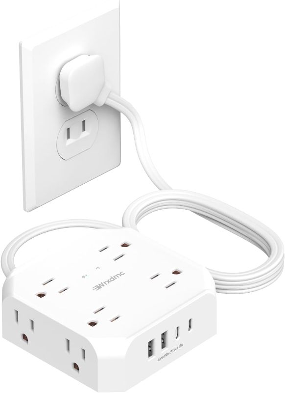 Photo 1 of 2 Prong Power Strip, WRXDMC 2 Prong to 3 Prong Outlet Adapter, 1400J Two Prong Surge Protector, 5ft Extension Cord, 8 AC Outlets with 2 USB C Port and 2 USB A Port, Wall Mountable, Ideal for Old House