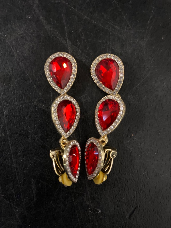 Photo 1 of Women's Austrian Crystal Teardrop Pear Shape 2.4 Inch Long Clip-on Dangle Earrings