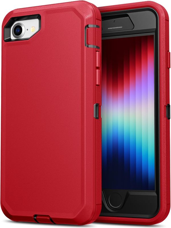Photo 1 of iPhone SE 2022/2020 Case, for iPhone 8/7 Case Heavy Duty Rugged Shockproof Dual Layer Protective Shell Sports Anti-Scratches Non-Slip Bumper Hybrid Armor Back Cover Phone Cases, Red/Black