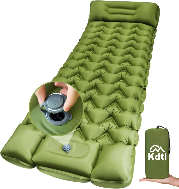 Photo 1 of Camping Sleeping Pad with Pillow, Built-in Foot Pump Inflatable Sleeping Pad, Ultralight Air Mattress, Durable Waterproof Camping Pad for for Tent, Backpacking, Hiking