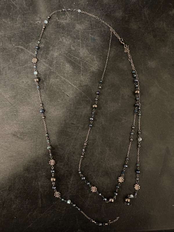 Photo 1 of Black Layered Long Necklaces for Women Silver Black Beaded Necklace Vintage Flower Costume Jewelry Birthday Gifts for Women