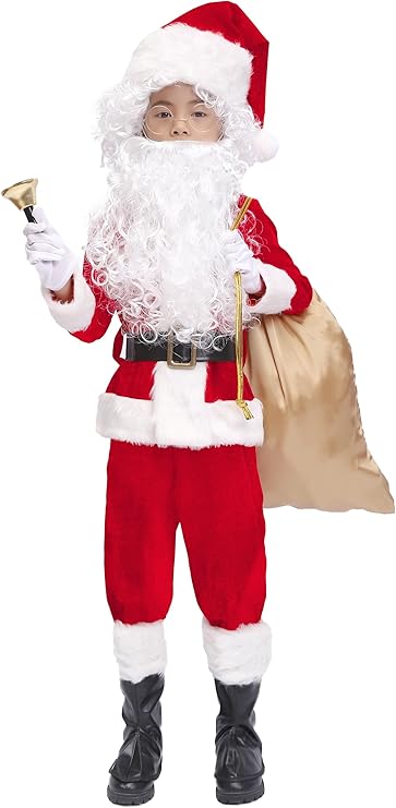 Photo 1 of 11 Pcs Kids Santa Costume Deluxe Kids Santa Suit Toddler Santa Claus Costume for Halloween Cosplay