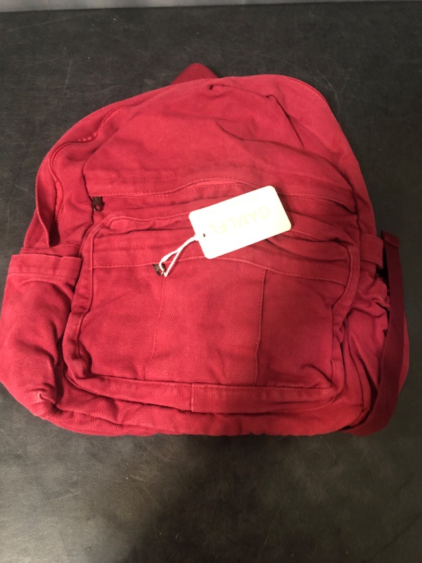 Photo 1 of Burgundy Red Canvas Backpack for Women Retro Aesthetic Rucksack Basic Backpack for High School/College Students Travel Laptop Bag
