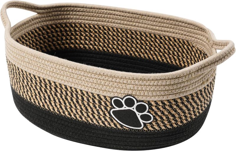 Photo 1 of Small Woven Baskets for Organizing Rope Storage Basket with Handle Cute Cotton Nursery Gift Dog Toy Bins Organizer-Light Beige