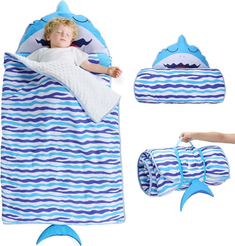 Photo 1 of Thick Toddler Nap Mat with Pillow - Lightweight & Portable Toddler Sleeping Bag for Kids Boys Girls Aged 1~5 Daycare Preschool Travel