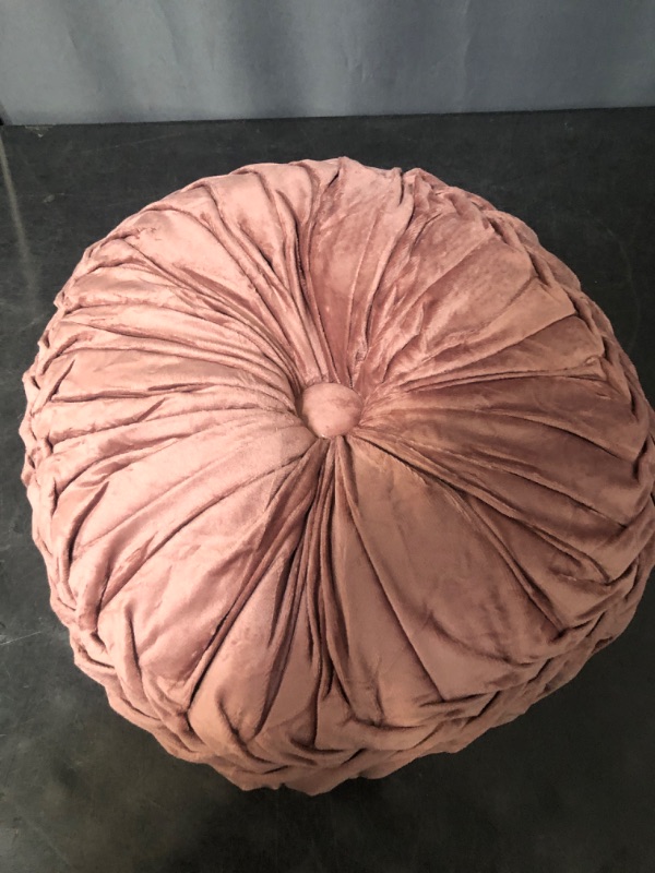 Photo 1 of Round Throw Pillow Velvet Home Decoration Pleated Round Pillow Cushion for Couch Chair Bed Car Blush