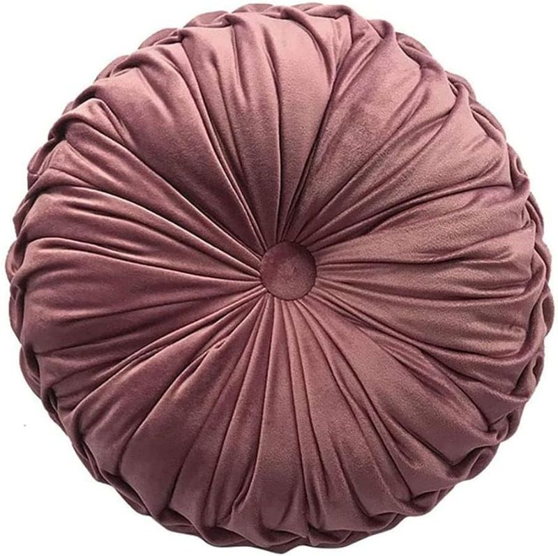 Photo 1 of Round Throw Pillow Velvet Home Decoration Pleated Round Pillow Cushion for Couch Chair Bed Car Blush