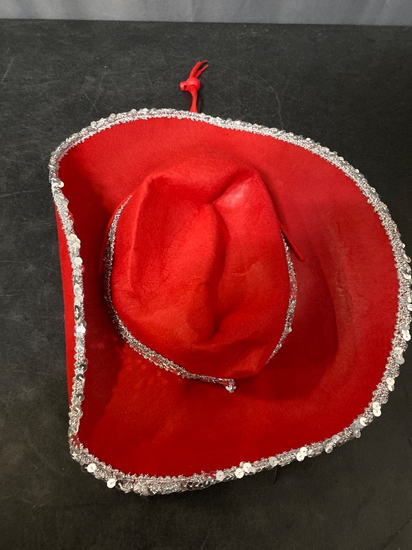 Photo 1 of Sequins Brim Hat for Women Cowgirl Hat Wedding Party Props Bachelorette Party Western Hat for Bridal Red