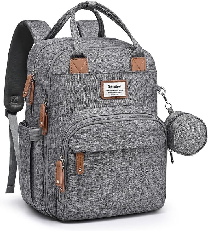 Photo 1 of Diaper Bag Backpack-Multifunction Travel Baby Diaper Bag with Changing Pad, Insulated Bottle Holders & Pacifier Case, Large Capacity, Waterproof, Gray