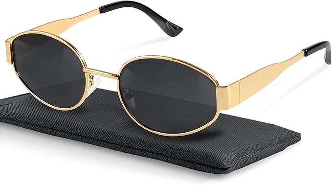 Photo 1 of Retro Polarized Sunglasses - UV400 Protection, Oval Shape, Metal Frames - Matching Soft Case Inlcuded
