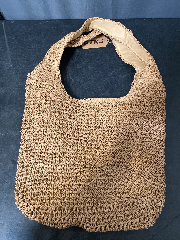 Photo 1 of Hand-woven Soft Large Straw Shoulder Bag Boho Straw Handle Tote Retro Summer Beach Bag Rattan Handbag