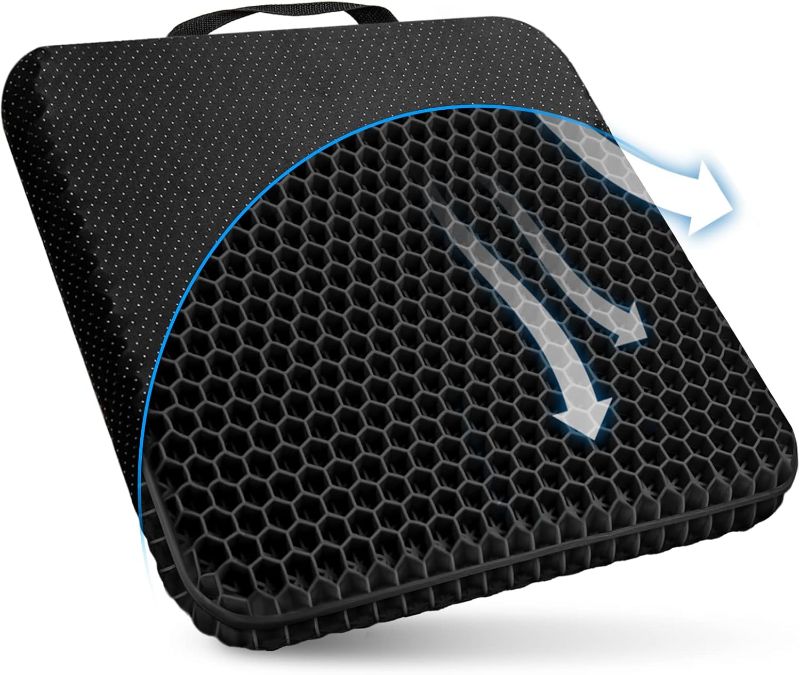 Photo 1 of Gel Seat Cushion, for Long Sitting -Double Thick Gel Seat Cushion Breathable Honeycomb Chair Cushion with Non-Slip Cover for Office Chair Car, Wheelchair, Long Trips,Relief Sciatica Pain