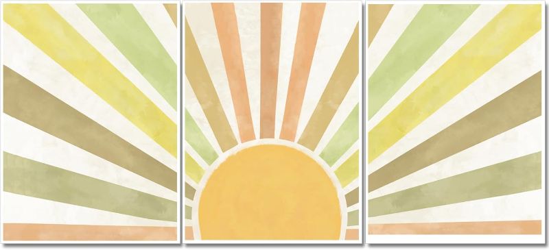 Photo 1 of Boho Sun Canvas Wall Art Posters Sun Rising Wall Decor Pictures Sunshine Geometric Line Paintings Prints Home Decor for Living Room Bedroom Office 12x16 Inch Unframed