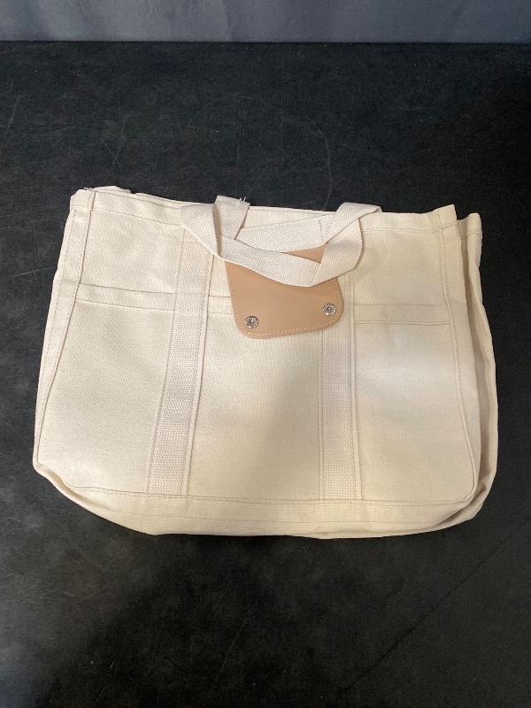 Photo 1 of Barsine Canvas Tote Bag with Compartments Lightweight Crossbody Handbag Everything Multi Pockets Totes for Church Bible
