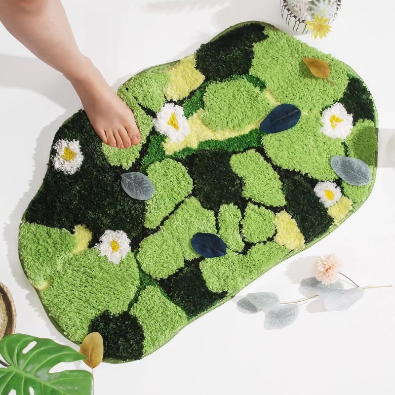Photo 1 of Moss Bathroom Rug - Green Bath Mat with Absorbent Microfiber & Non-Slip Backing, Cottagecore Aesthetic Decor for Bathroom, Tub, Bedroom (32×20 Inch)