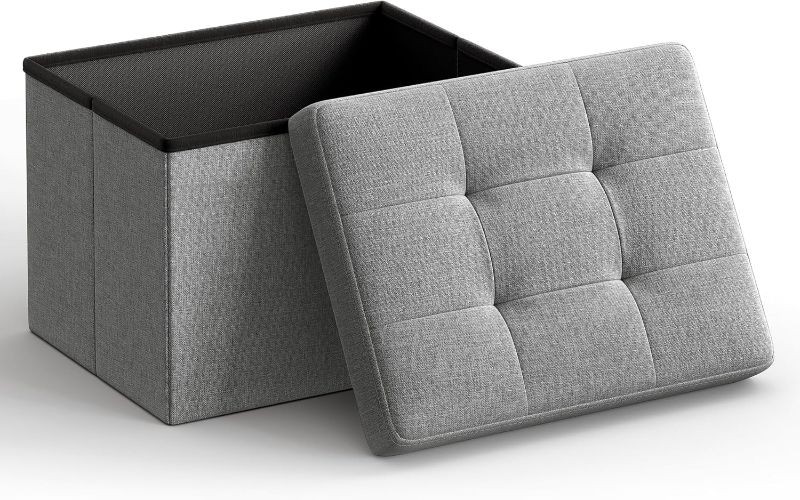 Photo 1 of Mazie Collection - Small Folding Storage Ottoman, Foot Rest Stool, 12.2 x 16.1 x 12.2 Inches, 286 lb Load Capacity, for Living Room, Bedroom, Home Office, Dorm, Light Gray ULSF102G02
