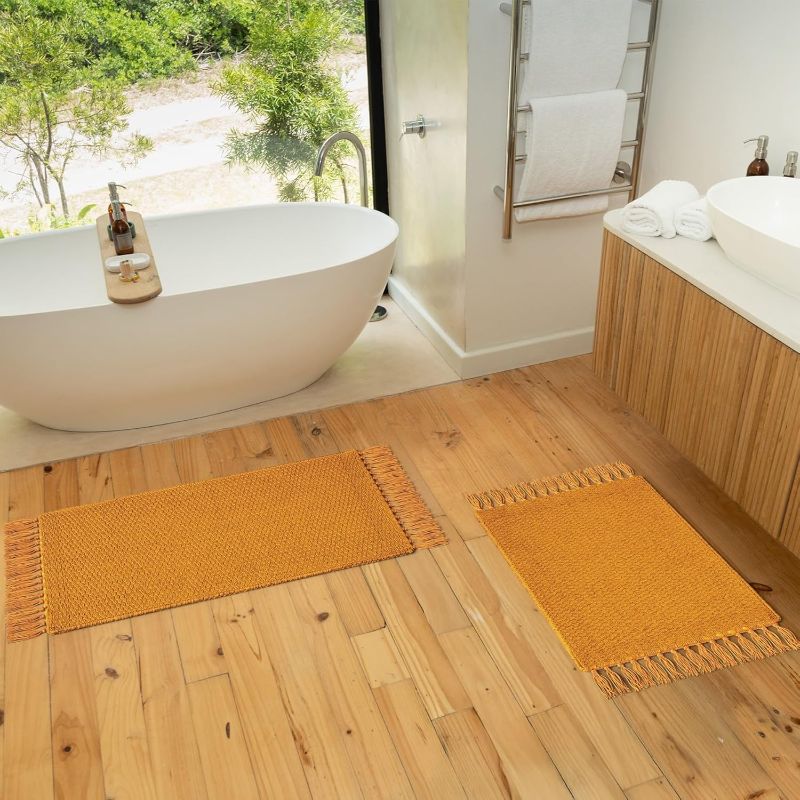 Photo 1 of Set of 2 Soft Boho Bathroom Rugs - Beautiful Boho Cotton Rugs That Fit Perfectly Into Your Bath or Kitchen - Washable, Non-Slip Mats Ideal to Enhance Your Modern Home Decor