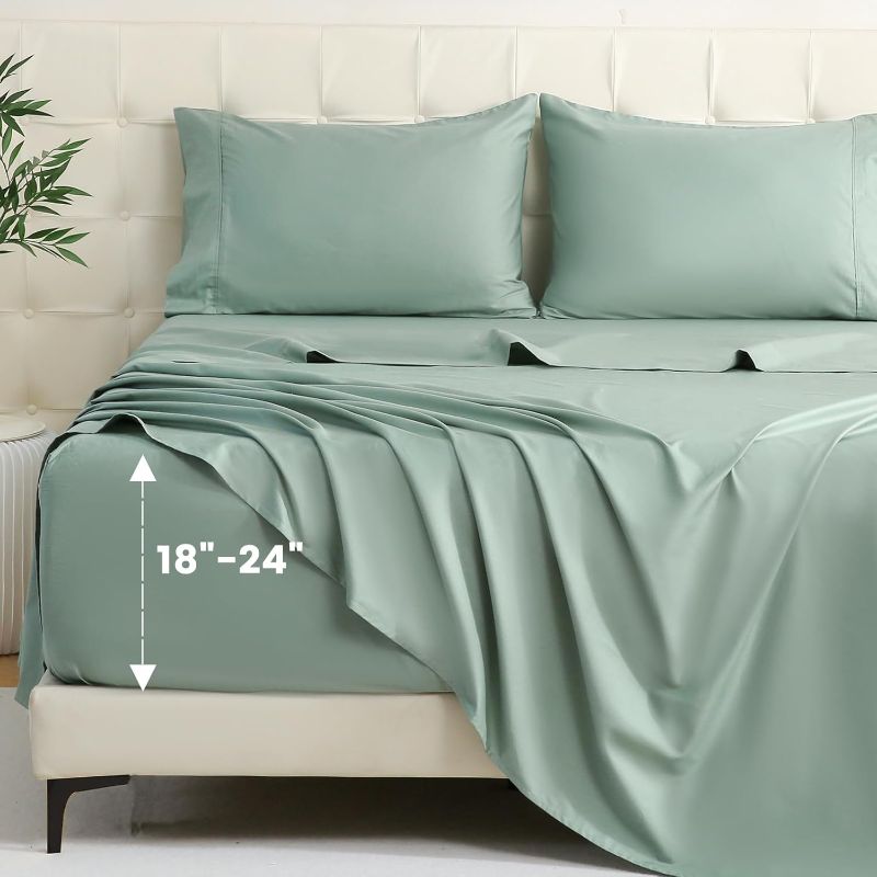 Photo 1 of Bedlifes King Sheet Set, Extra Deep Pocket 18-24 Inches,1000Thread Count 100% Egyptian Cotton, Soft and Breathable Sateen 4-Piece,Sage Green