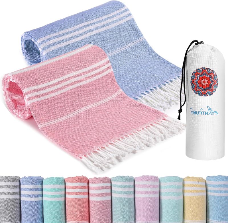 Photo 1 of 2 Packs Turkish Beach Towels Vacation Essentials Quick Dry Sand Free Soft Absorbent Extra Large Xl Big Blanket Adult Oversized Bath Pool Swim Towel Lightweight Thin Sandless Compact No Sand Packabl