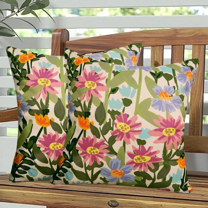 Photo 1 of Outdoor Pillows Waterproof Cover Pack of 2 Floral Waterproof Throw Pillows 18x18 inch for Patio Furniture Garden Furniture