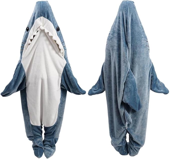 Photo 1 of L Shark Blanket Hoodie Onesie for Adult & Kid, Wearable Shark Sleeping Bag, Soft Cozy Onesie Costume