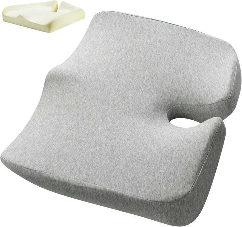 Photo 1 of Extra Large Memory Seat Cushion, Multifunctional for Office or Driving Use, Premium Quality and Durability,Comfortable(21.5 * 17.7 * 4 inches)(Light Gray)