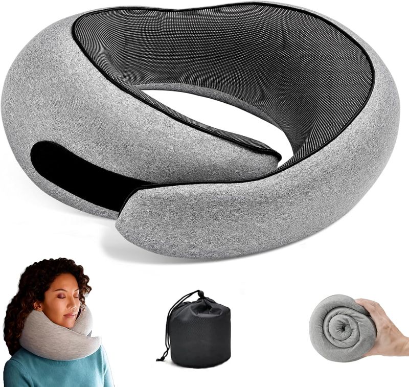 Photo 1 of Travel Neck Pillows for Airplanes - Memory Foam Travel Pillow, 360° Ergonomic Neck Support, Compact Design Ideal for Airplane, Car Rides, Office (Gray)