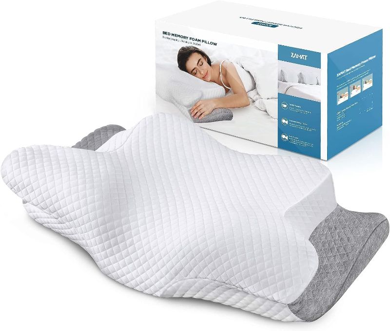 Photo 1 of Adjustable Cervical Memory Foam Pillow, Odorless Neck Pillows for Pain Relief, Orthopedic Pillows for Sleeping with Cooling Pillowcase, Ergonomic Support Pillow for Stomach, Back, Side Sleeper