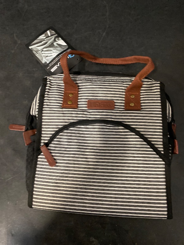 Photo 1 of Lunch Bag Insulated Lunch Box Wide-Open Lunch Tote Bag Large Drinks Holder Durable Canvas Thermal Snack Organizer for Women Men Adults Work Picnic Hiking Beach Fishing,Stripes